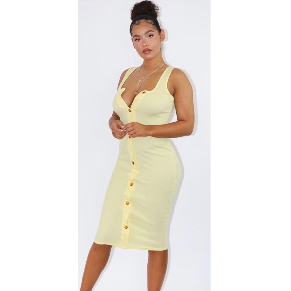 Ribbed Button Detail Midi Dress